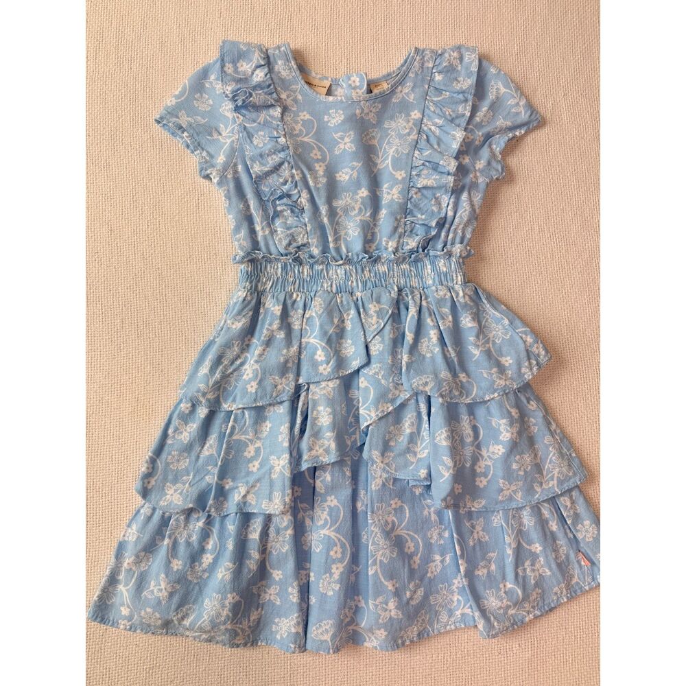 Scotch & Soda Girls Dress Size 7 8 Blue Floral Ruffle Tiered Dress Party